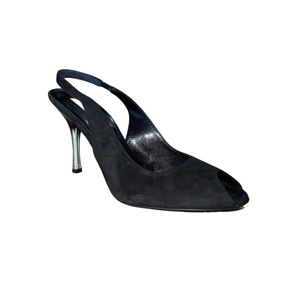 Via Spiga Uzzi Black Suede Peep Toe Slingback Womens Size 10 NEW